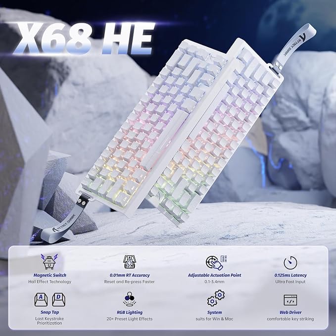 ATTACK SHARK X68HE RT Mechanical Gaming Keyboard 60% Wired TKL-WhiteContour | Adjustable Actuation,Hall Effect Magnetic Switch,8KHz Polling Rate,RGB Backlit,Top Mount,Side Printed Keycap for PC Mac Gamer - Image 2