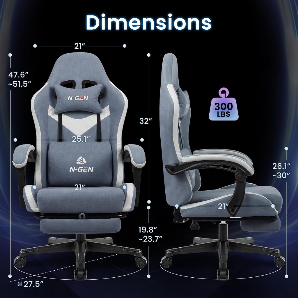 N-GEN GAMING Gaming Chair, Lumbar Support with Breathable Fabric, Blue - Image 3