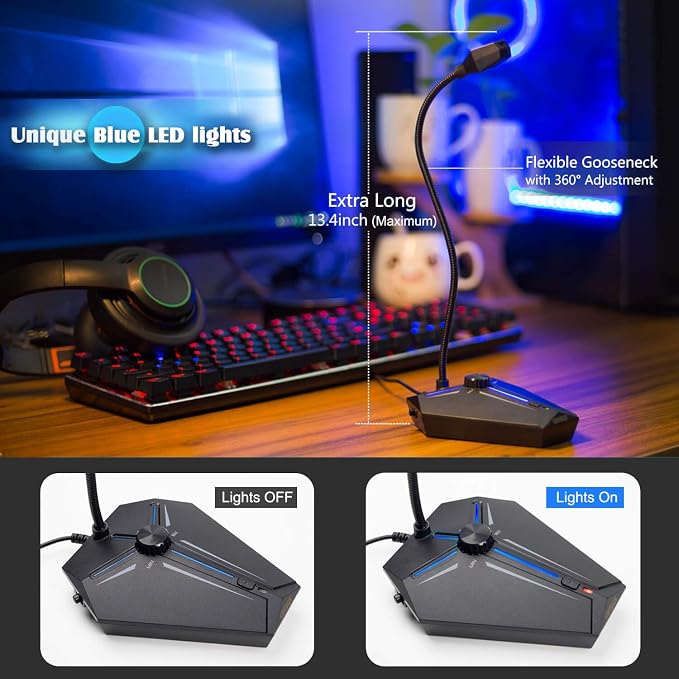 CMTECK USB Computer Microphone, Plug & Play, RGB Light for PC, Laptop | One-touch mute with LED indicator, noise-cancelling, 360° adjustable extra-long gooseneck desktop Mic. Works with Windows/Mac - Image 8