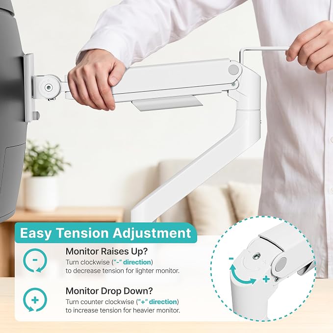 Heavy Duty Single Monitor Arm for 17-49 Inch,Holds 44 lbs, White | Ultrawide Monitor Mount, Adjustable Gaming Desk Mount for 75/100 Vesa Mount - Image 6