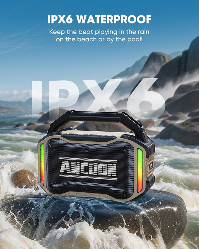 ANCOON Speakers Bluetooth Wireless: 80W(Peak) Loud Speaker with Bass, 20H Playtime, IPX6 Waterproof, Large Jobsite Speakers for Work, Outdoor, Workshop, Garage, Portable Speaker with TWS (Desert) - Image 3