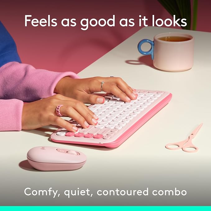 Logitech POP ICON Combo Wireless Bluetooth Keyboard and Mouse - Rose | Comfortable typing, programmable keys and buttons, quiet clicks, easy-switch up to 3 devices - Image 3