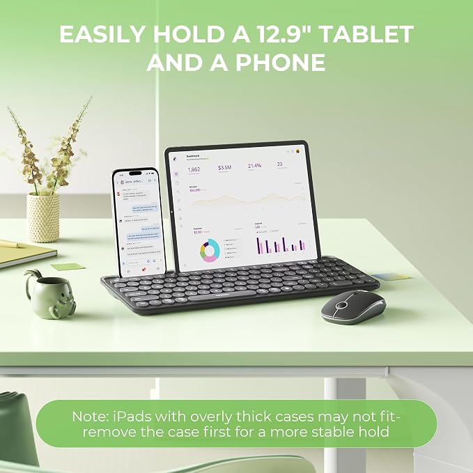 seenda CTU-301 Bluetooth Keyboard and Mouse Combo for iPad,Black | Bluetooth+2.4G combo with tablet holder, full-size keys and quiet clicks for iPad, iPhone, Mac, Windows and Android. - Image 3