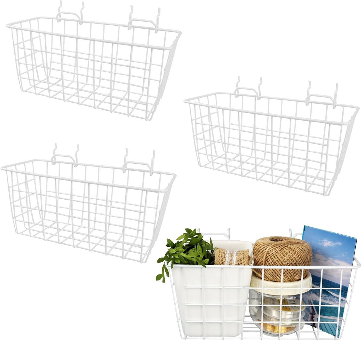 Pegboard Baskets 4 Pack Peg Board Metal Shelves Organizers (Medium, White) by G.CORE