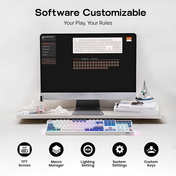 EPOMAKER TH108 PRO Full Size Mechanical Keyboard with Screen & Knob | Wireless Gaming Keyboard with 10000mAh, Creamy Gasket, Hot Swap, Custom Driver, RGB Backlight (White, Sea Salt Silent) - Image 8