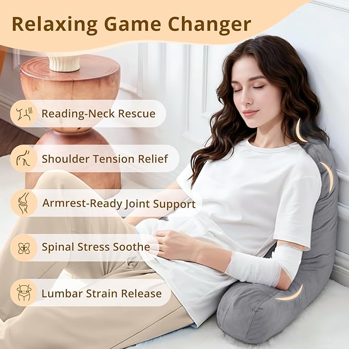 Sasttie Reading Pillow for Bed, Back Pillow for Sitting Up, Dark Grey | 18" Backrest Support Cushion for Couch, Sofa, and Floor, Dorm Essentials, OEKO-TEX, Adjustable Down Alternative Fill - Image 6