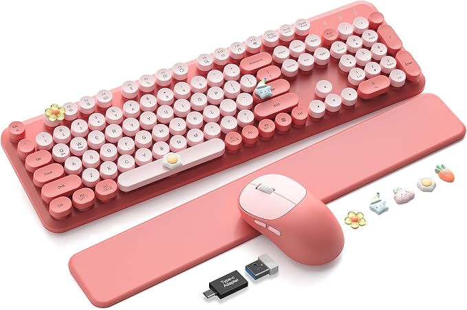 Wireless Keyboard and Mouse Combo, Typewriter Keyboard with Magnetic Wrist Rest, Full-Size Cute Round Keycaps, Sleep Mode, 2.4G Keyboards for Mac/Windows/PC, Office or Home, Trueque CK23Pro | Full-Size, Round Keycaps, Smart Sleep Mode, 2.4GHz Stable Co... by Trueque