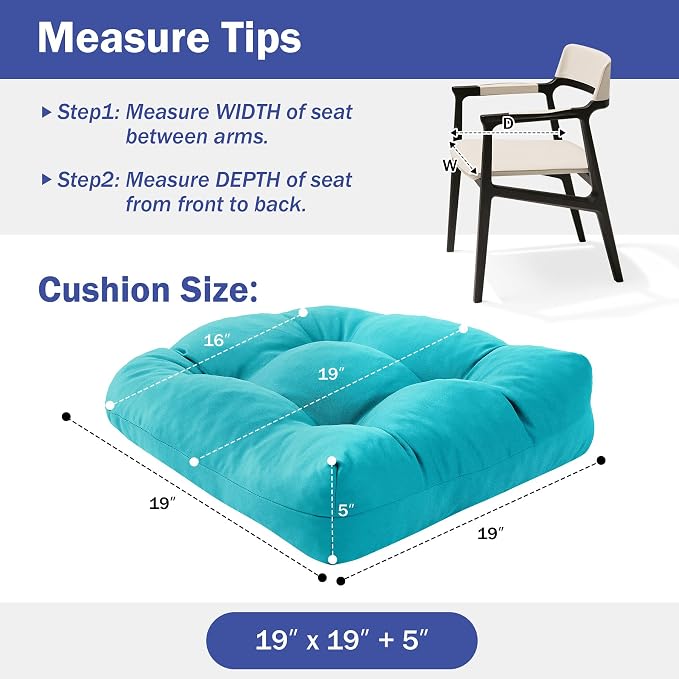 IPYNBAP Outdoor Chair Cushions Set of 4, Patio Chair Cushions with Ties, 19x19+5” Tufted Outdoor Seat Cushions, Waterproof Patio Furniture Cushions, Outdoor Dining Chair Pads, Teal - Image 2