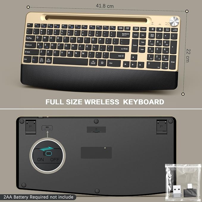 JOYACCESS Wireless Keyboard and Mouse Combo,Full-Sized 2.4GHz Wireless Keyboard with Comfortable Palm Rest,Volume Roller& Tilt Legs 2.4GHz Cordless Connection for Mac/Windows - Image 4