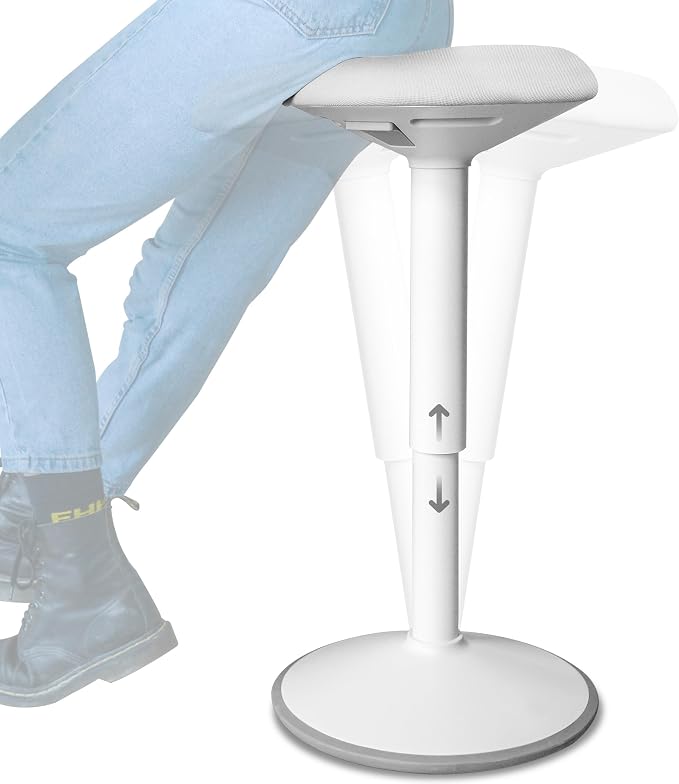 Standing Desk Stool Chair, Height Adjustable Stool 21-31 inch for Office and Classroom, Swivel Stool, Anti-Slip Bottom Ergonomic Wobble Stool with Rocking Motion, White by Backerz