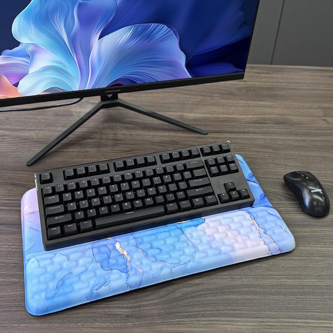 Computer Keyboard Stand with Wrist Rest, Ergonomic Tilted Keyboard Holder - Keyboard Riser with Wrist Pad - Keyboard Tray Support for Office Home - Aqua Marble - Image 7