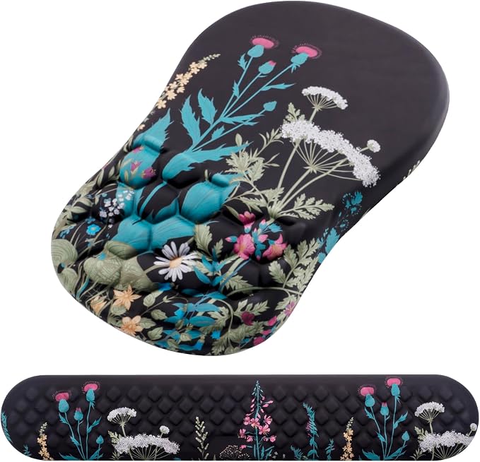 Mouse Pad Wrist Support, Laokiiy 2 in1 Keyboard Wrist Rest+ Ergonomic Mouse Pad, Non-Slip Wrist Rest for Computer Keyboard, Made Easy Typing & Relieve Wrist Pain(Flower) by Laokiiy