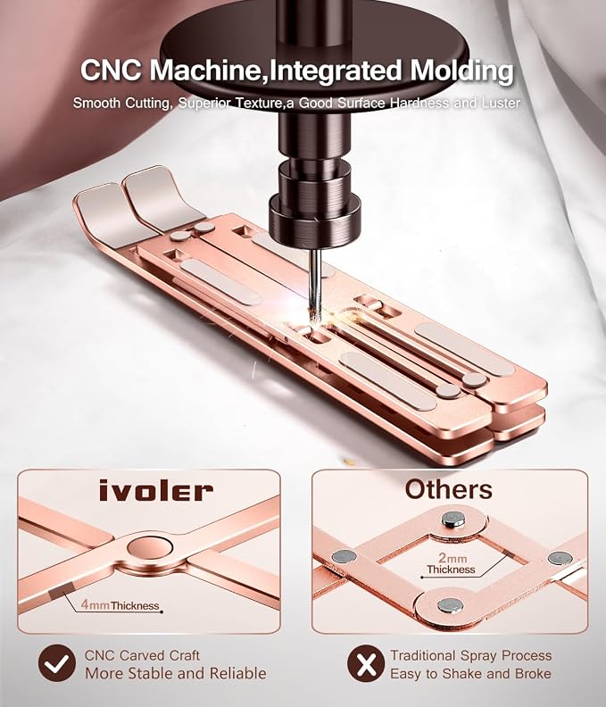 Laptop Stand, iVoler Laptop Holder Riser Computer Tablet Stand, 6 Angles Adjustable Aluminum Ergonomic Foldable Portable Desktop Holder Compatible with MacBook,iPad, HP, Dell10-15.6” Rose Gold - Image 2