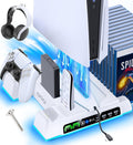 PS5/Slim/Pro Stand and Cooling Station with LED Controller Charging Station for PlayStation 5 Console, Controller Charger, Cooling Stand, PS5/Slim/Pro Skin Accessories Kit with 3 Level Cooler Fan by OIVO