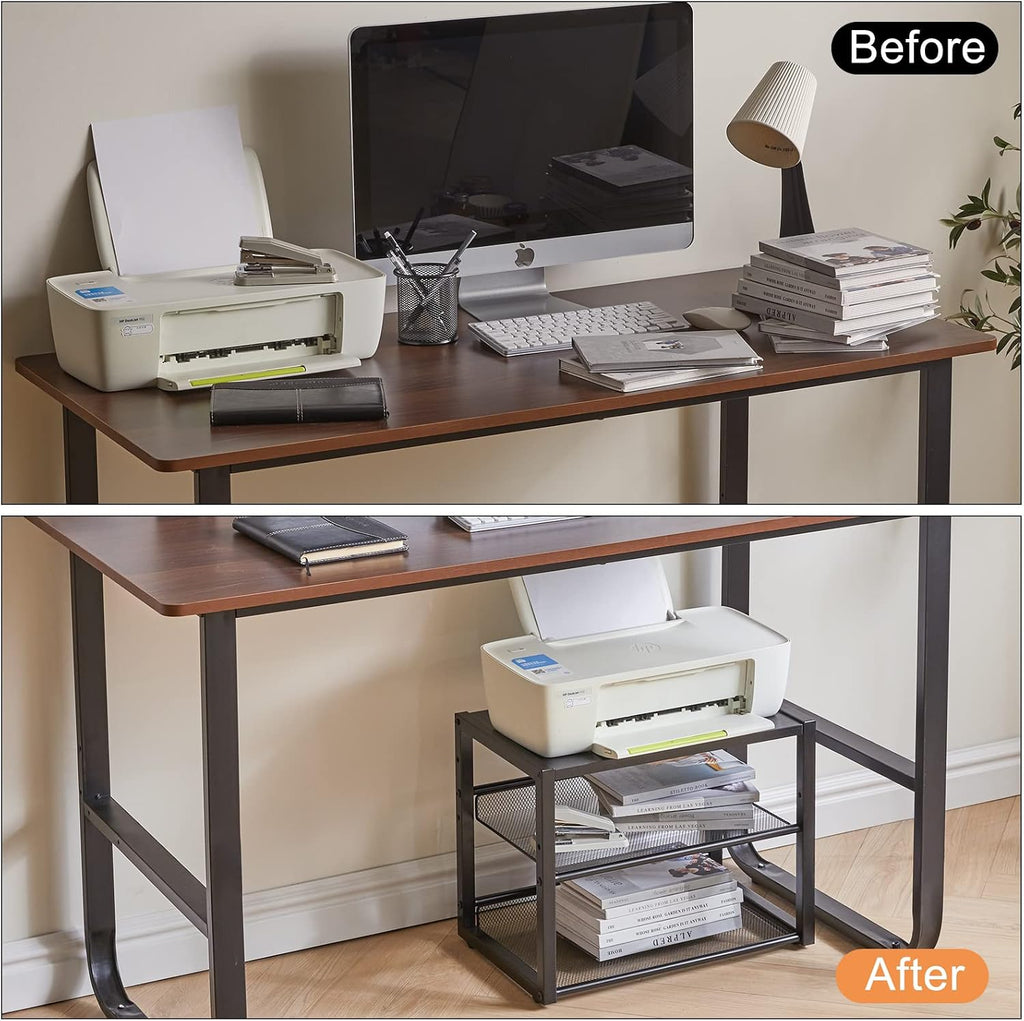 YMYNY 3 Tiers Desktop Printer Stand, Black17.32 x 13.78 x 11.02" - Image 6