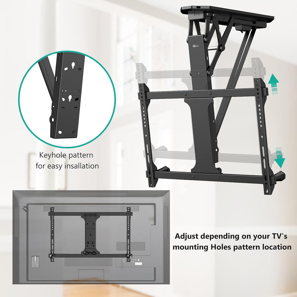 WALI Motorized Ceiling TV Mount for 32-70 inch TVs, Remote and APP Control - Image 4