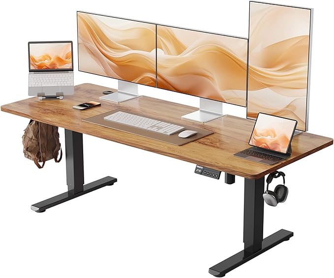 YIHAYO Low Height Adjustable Desk, Lifts 18.1-28.3 Inches, Electric Standing Desk for Short People, 60 x 24 Inches Computer Table with Splice Board for Home Office, Rustic Brown by YIHAYO