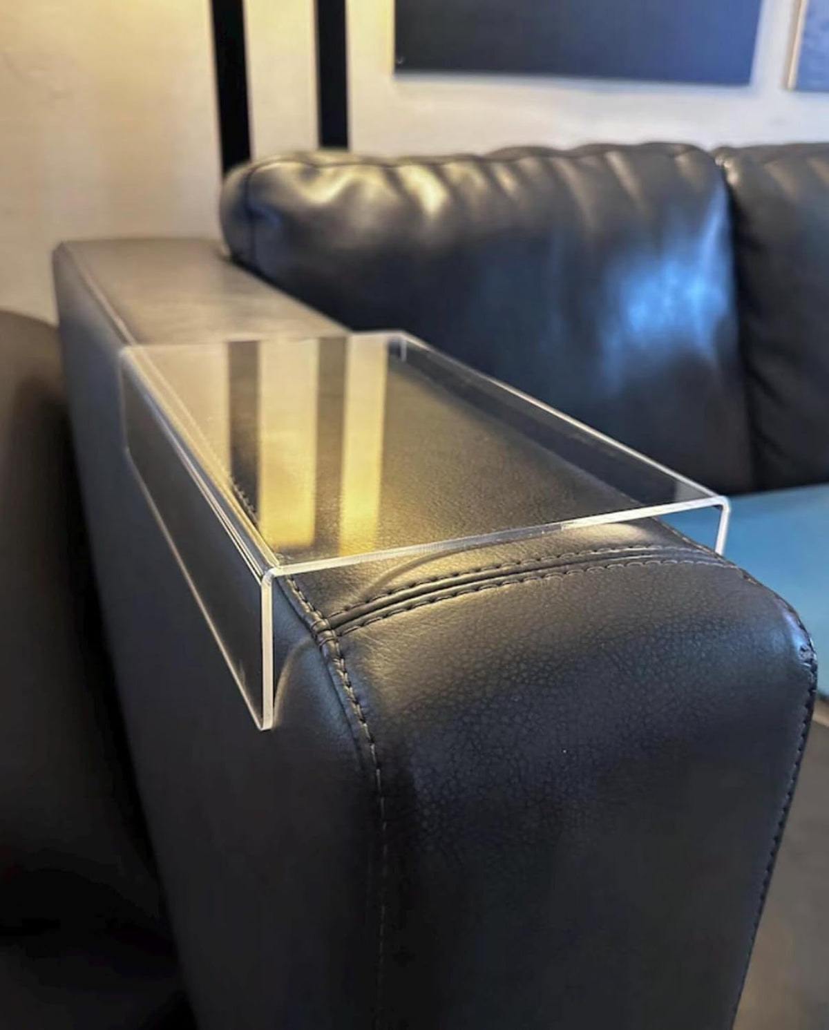 Clear Acrylic Armrest Tray, Couch Arm Table for Drinks & Remote, Made to Your Exact Width (Up to 14 Inches), USA Made Sofa Accessory - Image 3