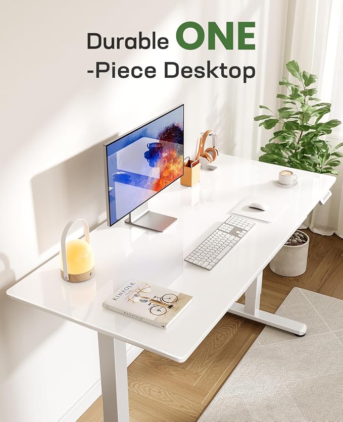 Marsail Glass Standing Desk with Drawer, 55 x 28 Inches Adjustable Desk, Home Office Desks with One-Piece Tempered Glass Top, Ergonomic Home Office Sit Stand Desk with 4 Preset Heights, White - Image 7