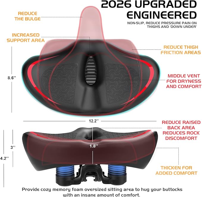 Noseless Bike Seat Cushion for Men & Women - Extra Padding & Comfort Wide Bicycle Seat, Oversized Comfortable Saddle for Peloton Bikes, Exercise Bikes, Electric Bikes, Cruiser Bikes - Image 4
