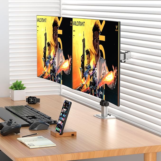 Suptek Dual Monitor Desk Mount, Adjustable Dual Monitor Arm for 2 Monitor Screens up to 43 inch, 15.75" Pole Monitor Stand for Desk, Holds up to 22 lbs,Silver(MD9442LS) - Image 9