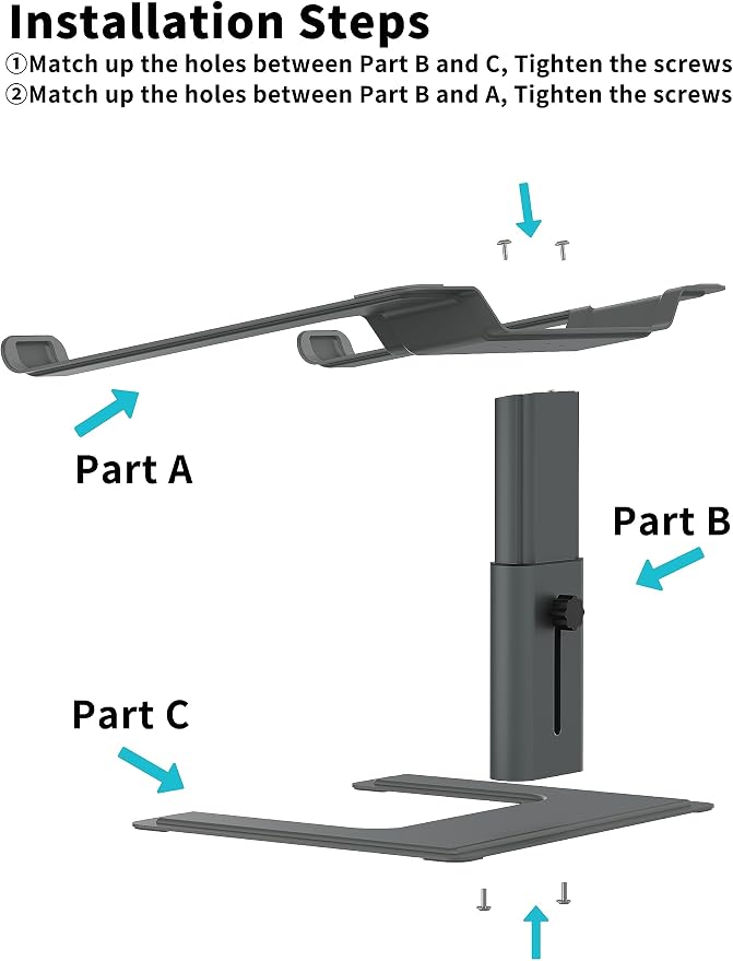 ALASHI Laptop Stand for Desk, Computer Stand Adjustable Height, Ergonomic Notebook Laptop Riser, Aluminum Metal Holder Compatible with 10 to 17.3 Inches Notebook PC Computer, Grey - Image 2