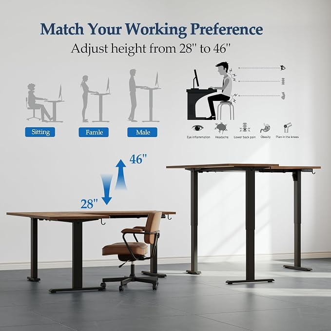 Klicelor L Shaped Standing Desk 59 x 48 Inch, Electric Height Adjustable Corner Desk for Home Office Workstation, Ergonomic Sit Stand Computer Table with Memory Controller, Rustic Brown - Image 4