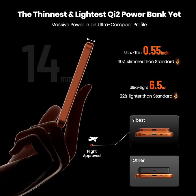 Qi2 Certified Magnetic Power Bank 10000mAh, 15W Fast Wireless Charger, Ultra-Slim LiFePO4 Battery Pack with 20W PD USB-C, Portable Charger for iPhone 17-12, Apple Watch & AirPods - Image 4