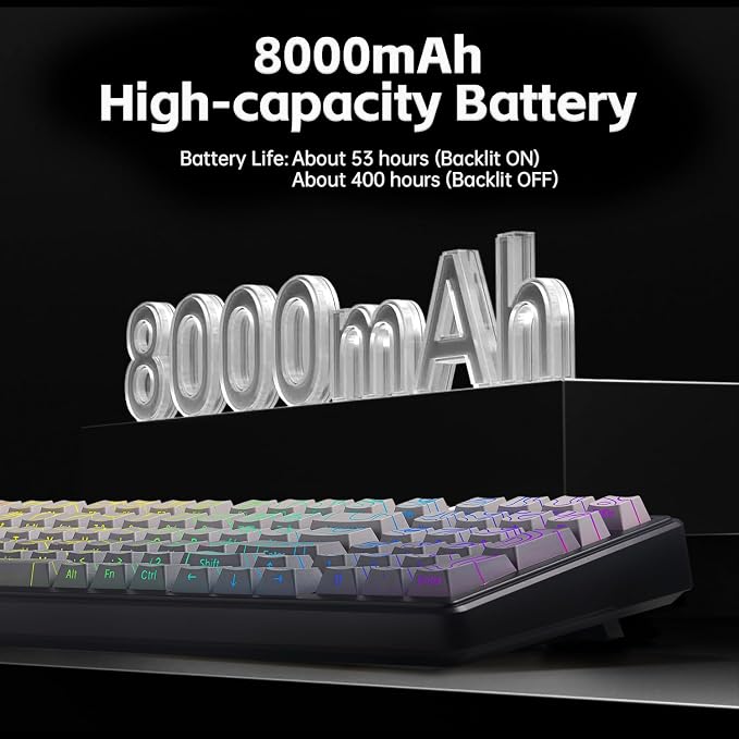 Aula F99 Keyboard Gaming,Wireless Mechanical Keyboards Creamy Sound | Computer Bluetooth Keyboard Full Size Hot Swappable RGB Backlit w/8000mAh Battery,Gradient Grey Tri-Mode BT/2.4GHz/USB - Image 5