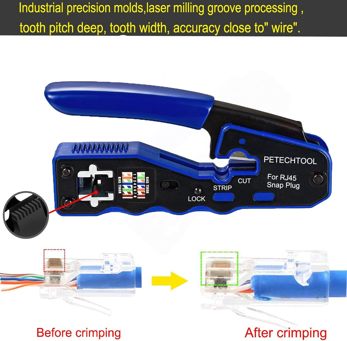 RJ45 Crimp Tool Pass Through Crimper Cutter for Cat6a Cat6 Cat5 Cat5e 8P8C Modular Connector Ethernet Crimper Tool - Image 4