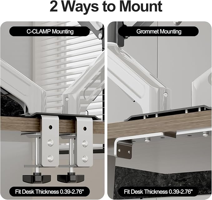 Dual Monitor Arm for 13-32" Screens | Regular Screen up to 32 inch, 20lbs, VESA 75x75mm or 100x100mm, Easy Mount in 2 Way, Desk Mount - Image 3