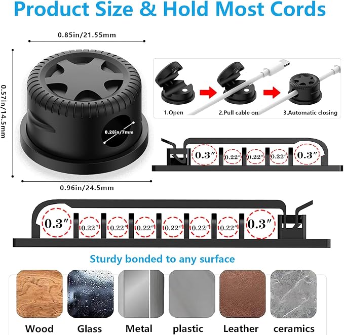 328Pcs Cable Management Kit, 8 Magnetic Cable Holder 69 Cable Clips | 4 Cable Sleeve Split,22Reusable Cable Strap,200 Nylon Cable Zip Ties ,25 Mounts TV Office,Nontoxic,Extra Strong Durable - Image 4