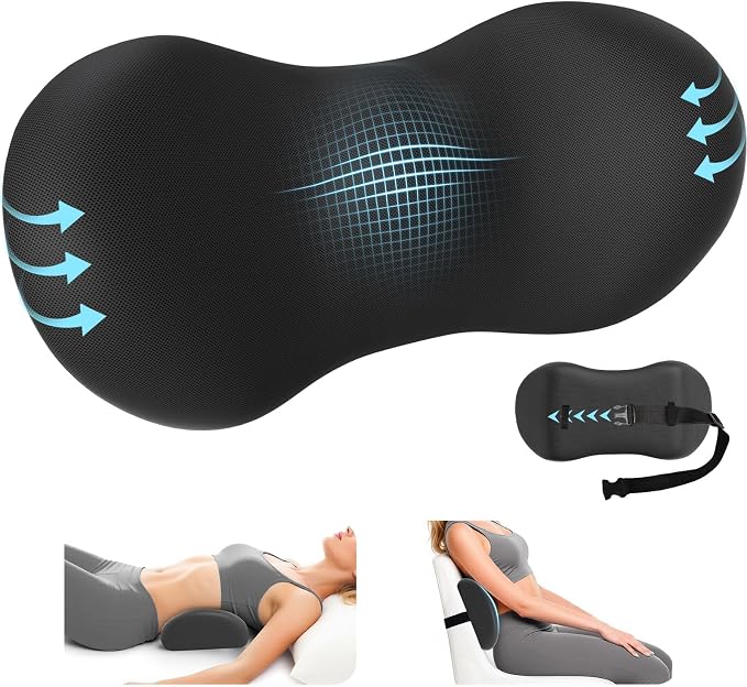 SweetSlubr Lumbar Support Pillow for Office Chair, Back Support, Black | Memory Foam with Breathable Cover. Adjustable Strap Fits Office, Gaming & Car Chairs for Everyday Comfort. by Unknown