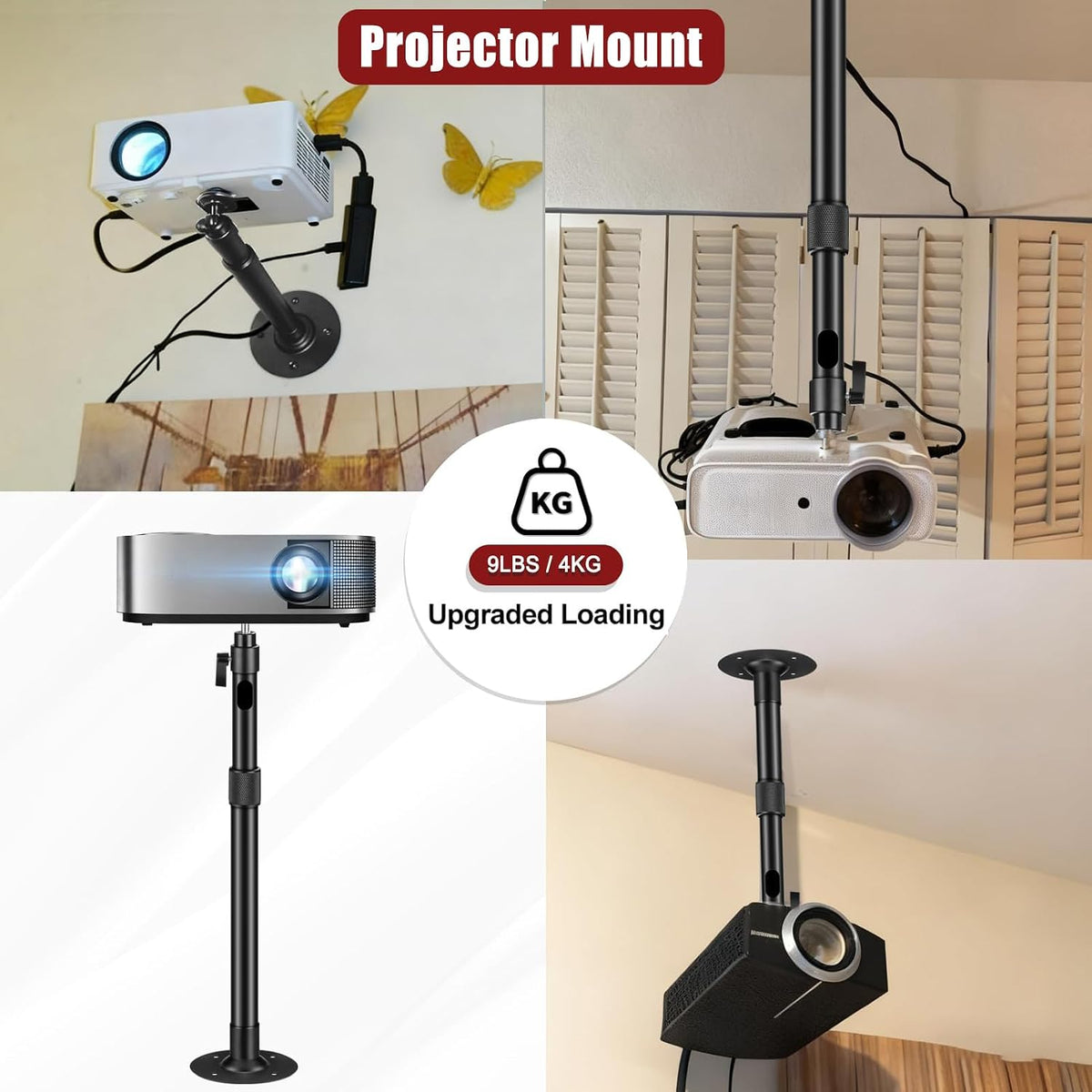 2-Be-Best Upgraded Projector Mount, Better Fixed Projector Ceiling Mount Projectors Wall Mounts with Extendable Length 14-24 in / 37-62 cm 360° Adjustable Projectors Mounts Black - Image 5