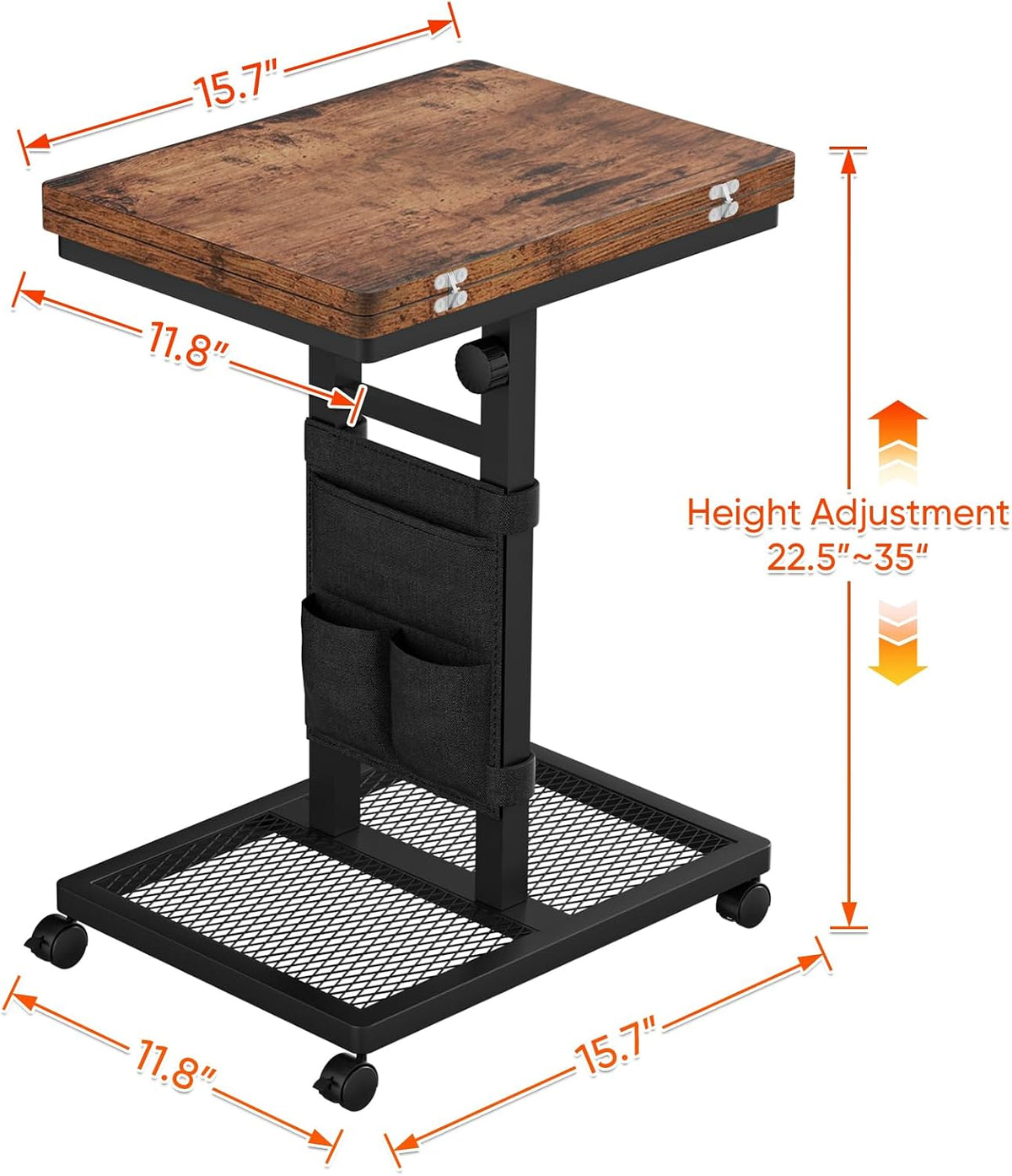 Aduanbang TV Tray Table, C-Shaped End Table, 6-Level Adjustable Height,Sofa Side Desk for Couch, Bed, Chair, Living Room (Brown) - Image 5