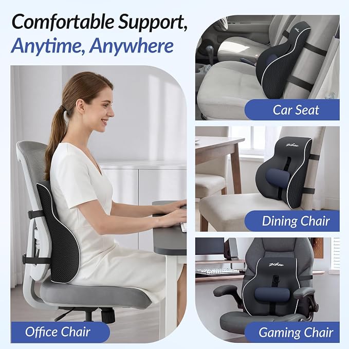 Lumbar Support Pillow, Sliding Support for Precise Back Pain Relief | Ergonomic Lumbar Support Pillow for Office Chair, Improves Posture, Memory Foam Back Support Pillow for Office, Car, Home - Image 7