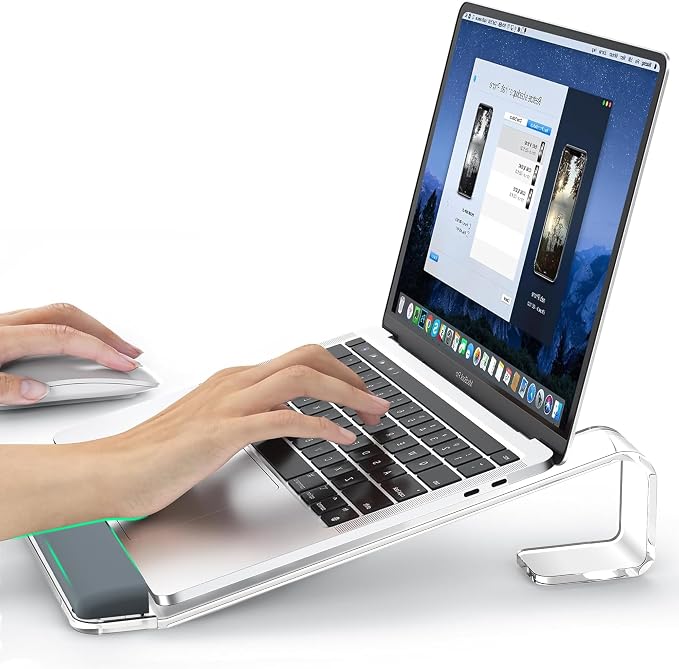 LOXP Acrylic Laptop Stand for Desk, Laptop Stand with Wrist Support | Removable Notebook Stand Ventilated Cooling Computer Riser Ergonomic Acrylic Lectern Mount Compatible with 10-17” Laptops by LOXP