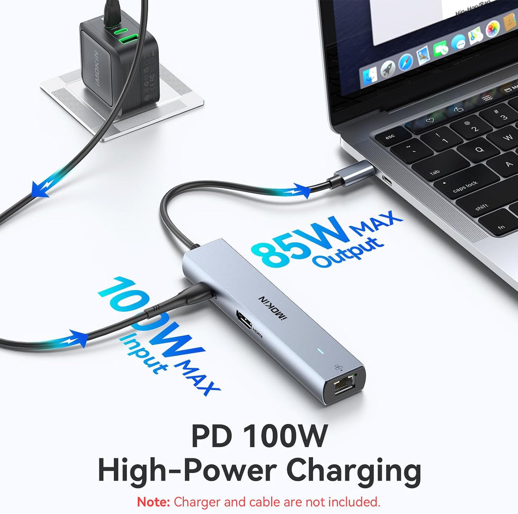 MOKiN 10Gbps USB C Hub Ethernet, 7 in 1 USB C Adapter for MacBook Pro/Air with 4K@60HZ HDMI, 3*USB-C 10Gbps Data, RJ45, USB 2.0, 100W PD, USB C Dongle for MacBook Pro/Air/Dell/HP/Thinkpad/Lenovo. - Image 4