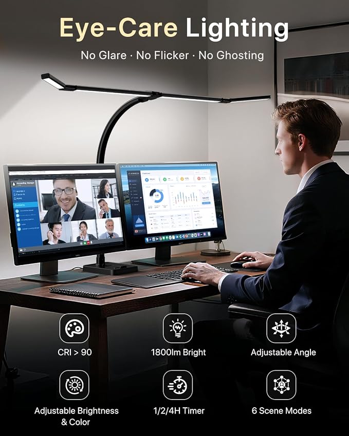 ONEMIX LED Desk Lamp with Base, 42-Inch 4-Panel Light for Dual Monitors | 1800 Lumens, 4 Adjustable Panels, 5 Color Temps, 5 Brightness Levels, Remote, Timer, Flicker-Free for Home Office - Image 8