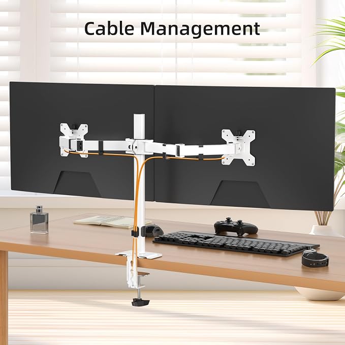 Suptek Dual Monitor Desk Mount, Adjustable Dual Monitor Arm for 2 Monitor Screens up to 43 inch, 15.75" Pole Monitor Stand for Desk, Holds up to 22 lbs,White(MD9442LW) - Image 6