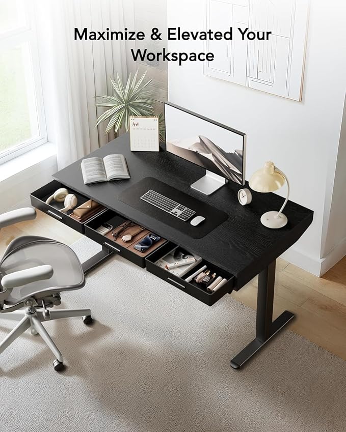 HUANUO Electric Standing Desk with Drawers, C-Clamp Mount Compatible, 40 x 22 Inch Height Adjustable Sit Stand Desk, Fabric Drawers, Home Office Stand Up Desk with 4 Custom Height Settings, Black - Image 4