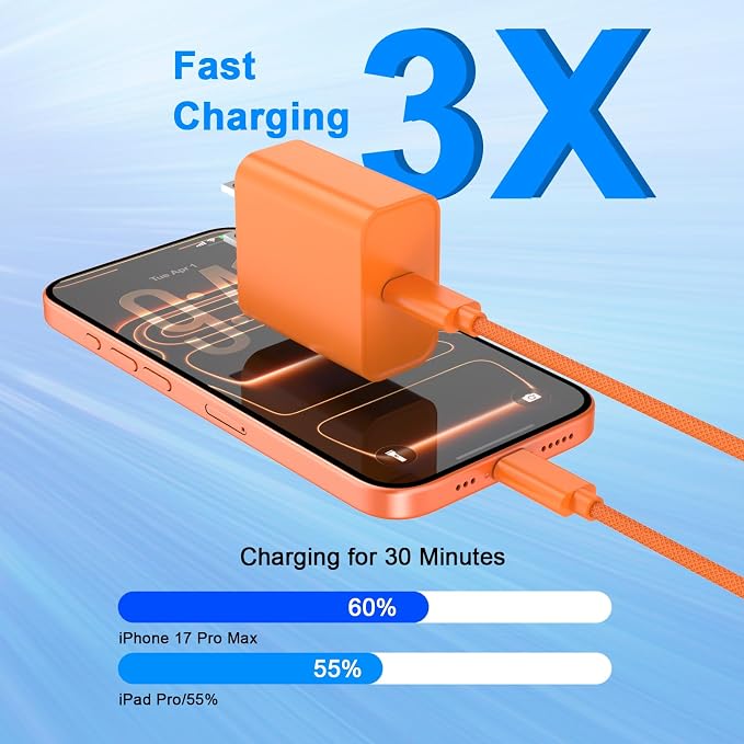 iPhone 17 16 15 Charger Fast Charging 10FT, 20W USB C Charger Block & Cable | 2Pack [Apple MFi Certified] 20W Type C Charger & 10FT Long Type C Charging Cord for iPhone 17/17 Pro/17 Pro Max/16 15 Pro Max - Image 3