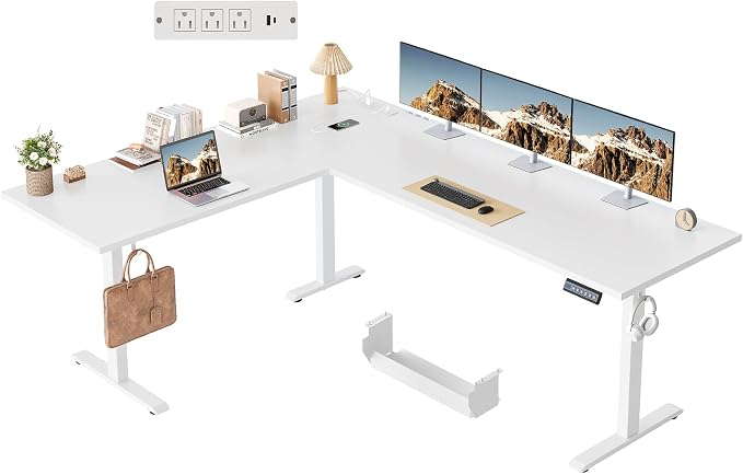 Klicelor L Shaped Standing Desk 75 x 61 Inch,Electric Height Adjustable Corner Desk with Cable Management & Power Outlets, Ergonomic Sit Stand Up Computer Table for Home Office,White by Unknown