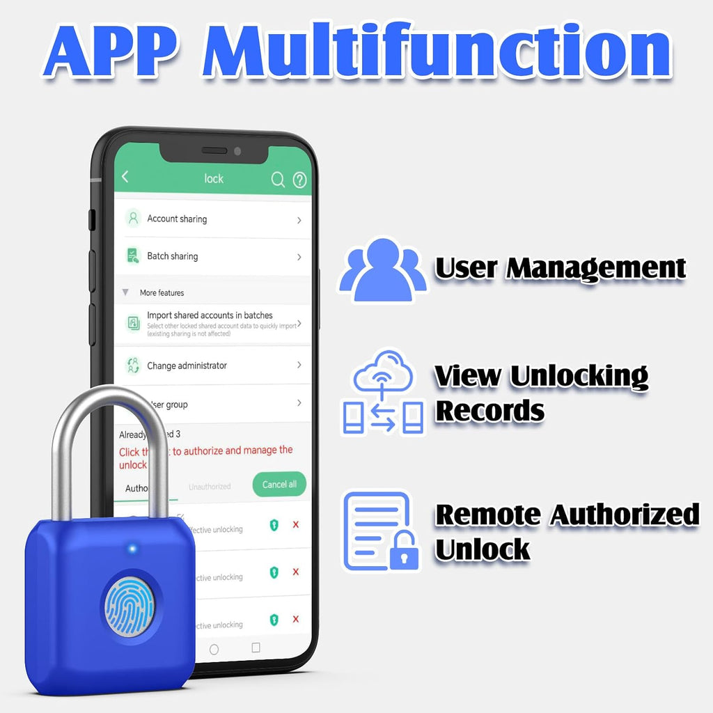 Fingerprint Padlock, Smart Padlock, Locker Lock, Fingerprint Lock with APP Unlock, USB Rechargeable, Suitable for Gym Locker, Locker(Sapphire Blue) - Image 7
