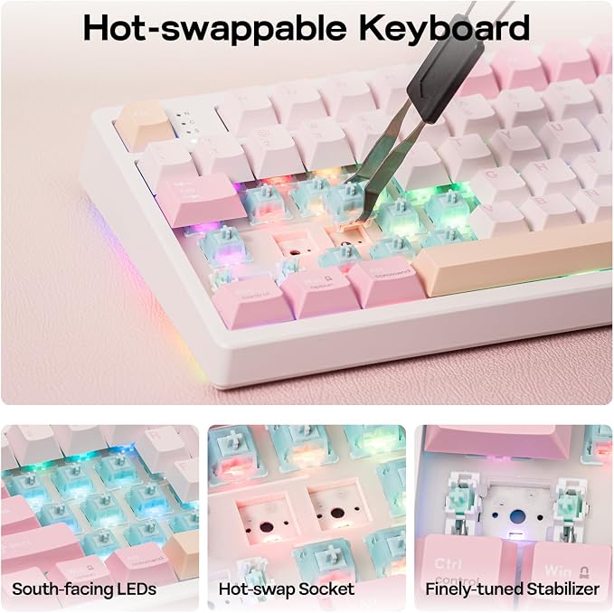 EPOMAKER TH108 PRO Full Size Mechanical Keyboard with Screen & Knob | Wireless Gaming Keyboard with 10000mAh, Creamy Gasket, Hot Swap, Custom Driver, RGB Backlight, NKRO (Pink, Creamy Jade) - Image 7