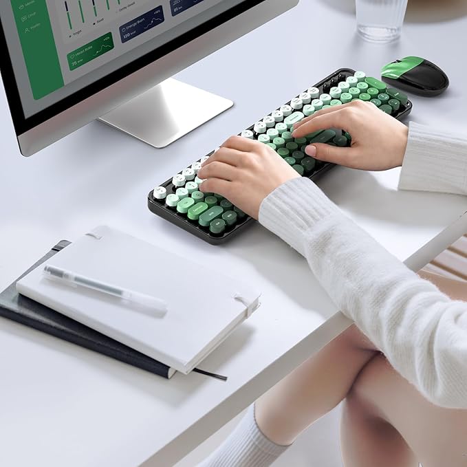 Wireless Keyboard and Mouse Combo, 2.4GHz Retro Full-Size Typewriter Keyboard with Number Pad and Wireless Mouse for PC/Laptop/Desktop/Windows (Black Green) - Image 6