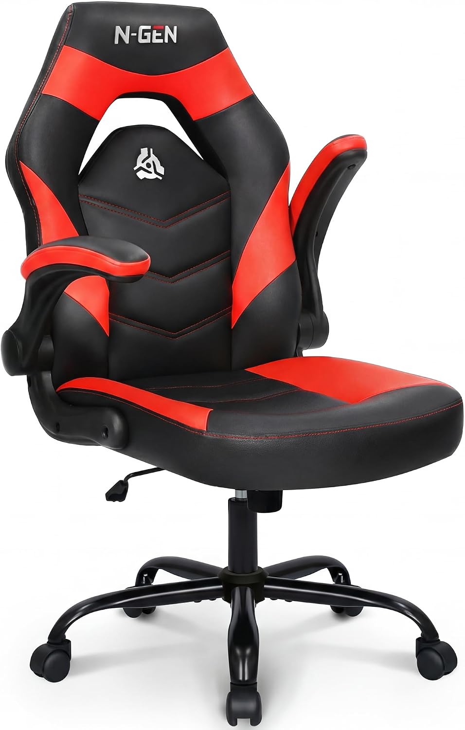 N-GEN Gaming Gaming Chair, Lumbar, PU Leather, Flip-Up Arms, Classic Red by NEO CHAIR