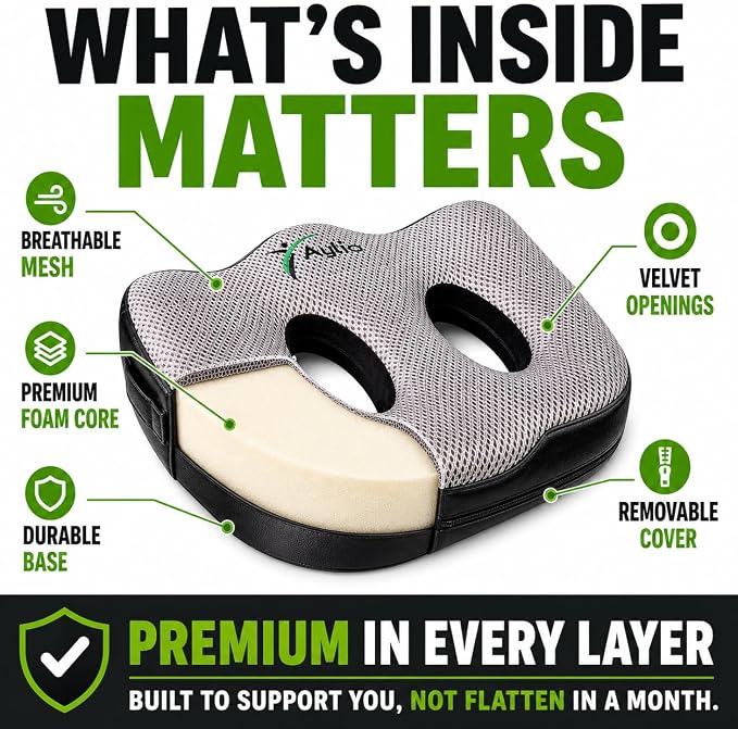 Socket Seat Cushion for Sit Bone, Ischial Tuberosity & Tailbone Pressure Relief – Ischial Bursitis, Hamstring & Piriformis Support – Firm Memory Foam Seat Cushion for Office Chair & Car - Image 6
