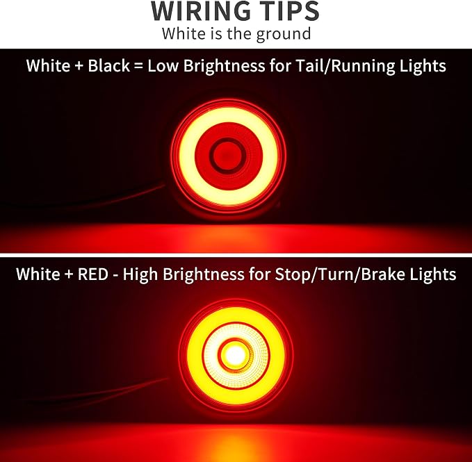 4" Round LED Trailer Lights Stop Turn Tail with Halo Ring | IP67 waterproof, universal 12V for trucks, trailers, RVs. Kit with grommets & pigtails. 32 bright LEDs. - Image 2