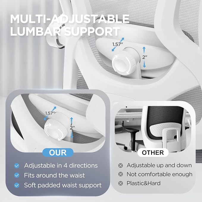 Ergonomic Office Chair with Footrest,Ultra Thick Desk Chair,Grey | 150°Reclining,Mesh High Back,Adjustable 2D Lumbar Support and Headrest,4.8" Spring Cushion,Premium Computer Chair for Adults - Image 3